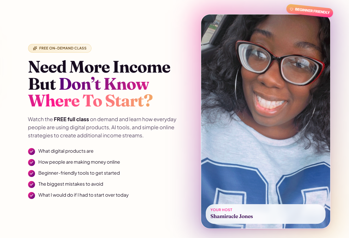 Preview of the free on-demand class page hosted by Shamiracle Jones